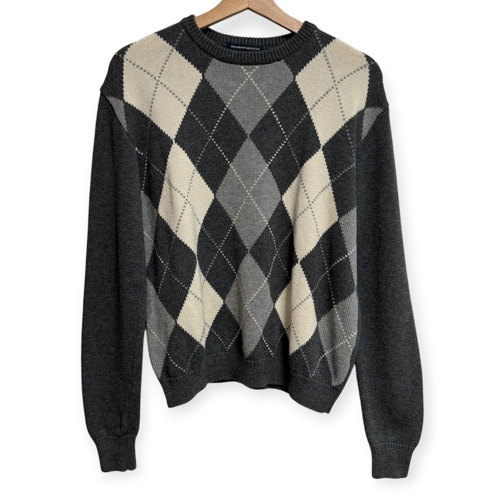Brandy Melville Cotton Blend Relaxed Fit Argyle Sweater